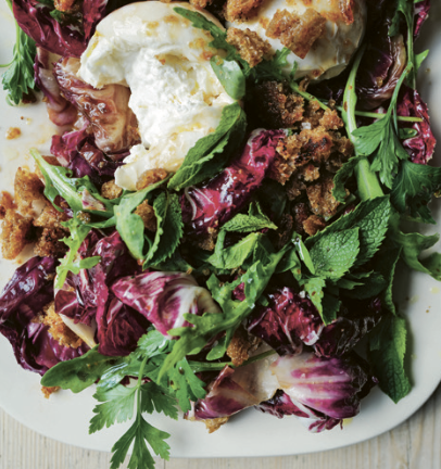 Agrodolce-Radicchiosalat mit Croûtons und Burrata