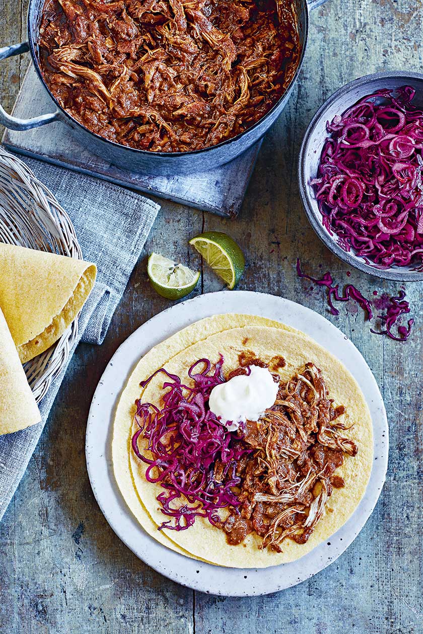 Hähnchen-Mole mit Rotkohl-Salat