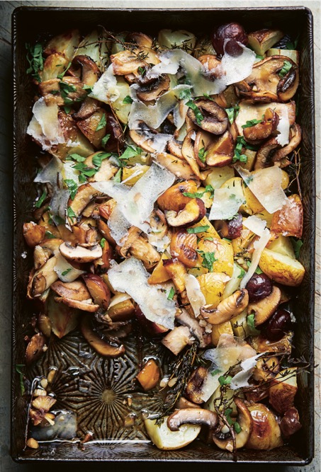 Kartoffeln vom Blech – mit Pilzen, Kastanien und etwas Sherry