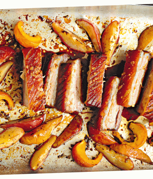 Schweinebauch mit Birnen, süßem Fenchel und Zitronensalz