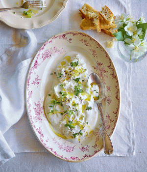 Burrata mit fruchtigem Öl und Kräuterfocaccia