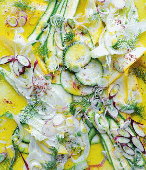 Zucchini und Fenchel in Knoblauch-Zitrone- Sumach-Marinade