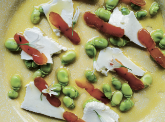 Dicke Bohnen, Bottarga und Ricotta